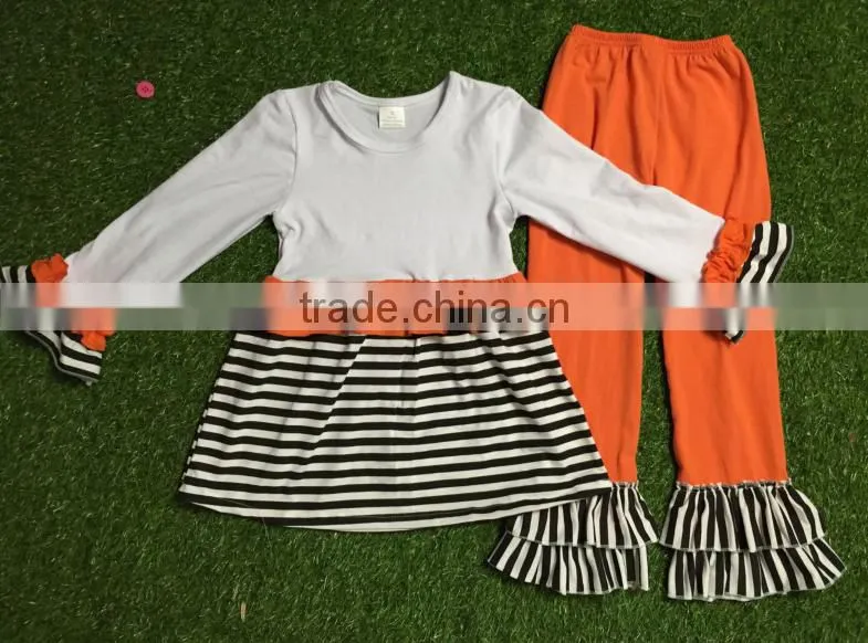 Fall Baby Clothes Girls Orange Top and Pant Ruffle Outfits For Kids in Halloween