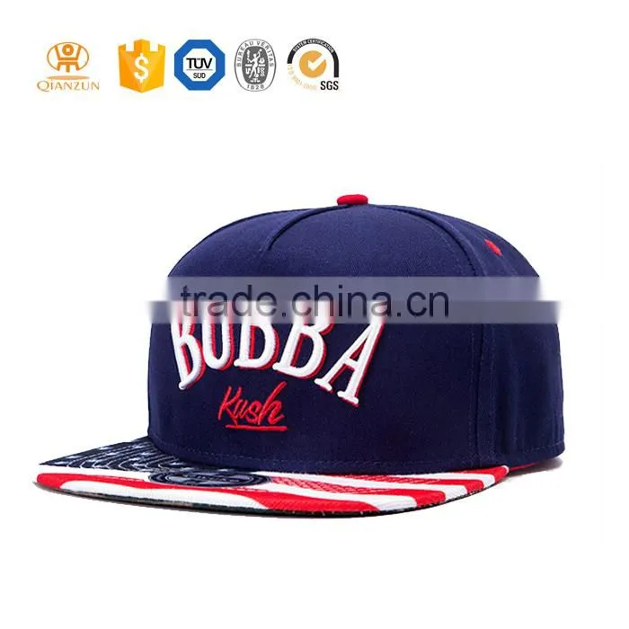 Custom 100% cotton black snapback / under floral flat brim print snapback hat