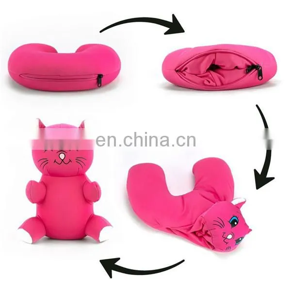 Custom Cartoon Soft Plush Giraffe Toy Memory Foam Travel Neck Pillow Fashion 2 in 1 Switch Reversible Animal U Shape Pillow
