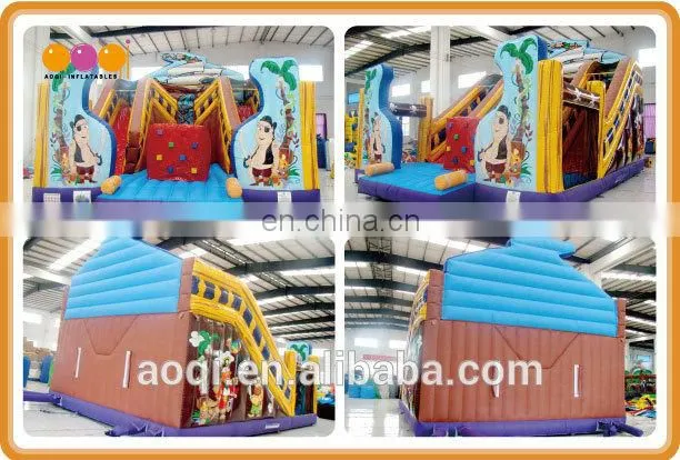 AOQI kids inflatable toys pirate fun city inflatable commercial grade funny inflatable fun city with slide for sale
