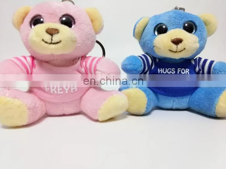 Teddy bear with t-shirt printed soft stuffed plush keychain toy