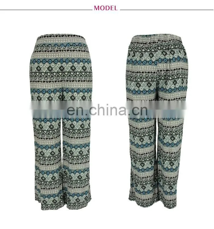 Viscose Green Floral Print Trousers Casual Wear Plus Size Pants for Women