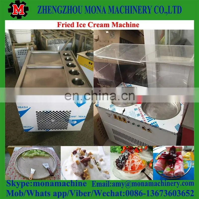 Widely Welcome Double 50cm round pans with 10 cooling barrels/tanks Thai fried ice cream machine for sale
