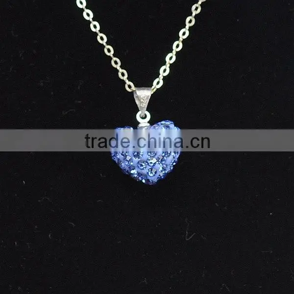 Low price Shamballa Necklace Wholesale Heart Shape New Arrival Crystal Clay Shamballa With Silver Chains Necklace
