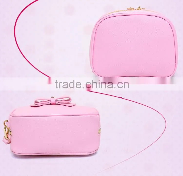 OEM Cute pink pu leather cosmetic bag pouch,high quality travel organizer makeup bag,funky cosmetic bag as makeup bag