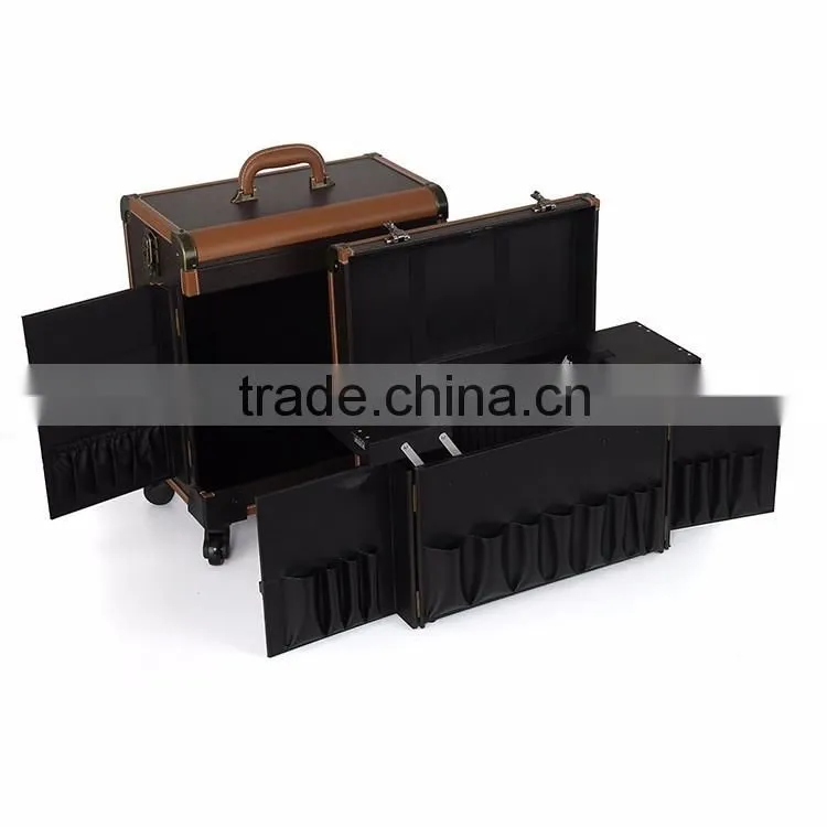 Guangzhou factory PVC trolley makeup case rolling case cosmetic case with wheels