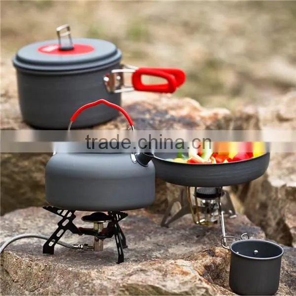 All in One Aluminum Oxide Outdoor Camping Pot Set Hiking Backpacking Cookout Picnic Cookware Teapot Coffee Kettle Set