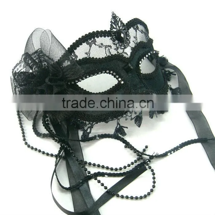 Handmade Black Lace Mask With Flower