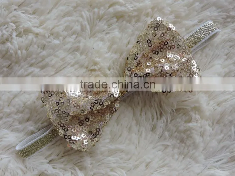 2016 sequined colorful baby girls hair accessory big bow style sparkling kids headbands