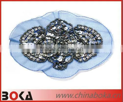 New design rhinestones lace trim patch for wedding dress