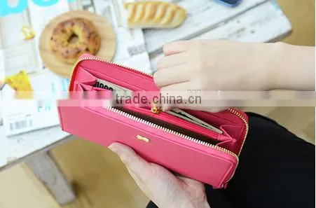 Fahsion Custom Handmade Luxury Bowknot Women Zipped Leather Wallet