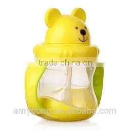 hard plastic kid cup no spill cups with lid and straw PP silicone safe kids bottle cup with straw handle