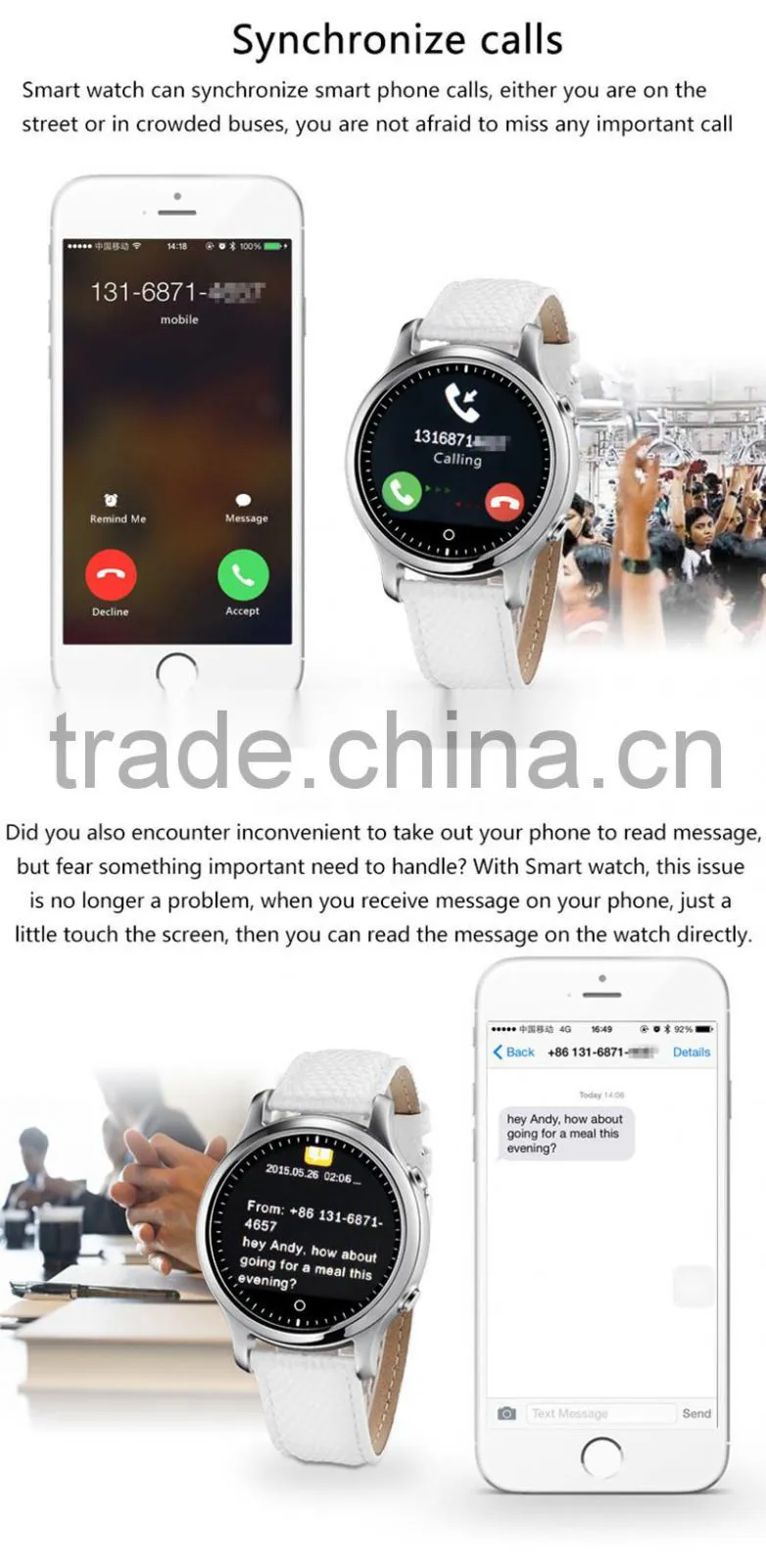 Bluetooth 4.0 IOS&Android Round Smart Watch S360 reloj inteligente with SOS / G-sensor