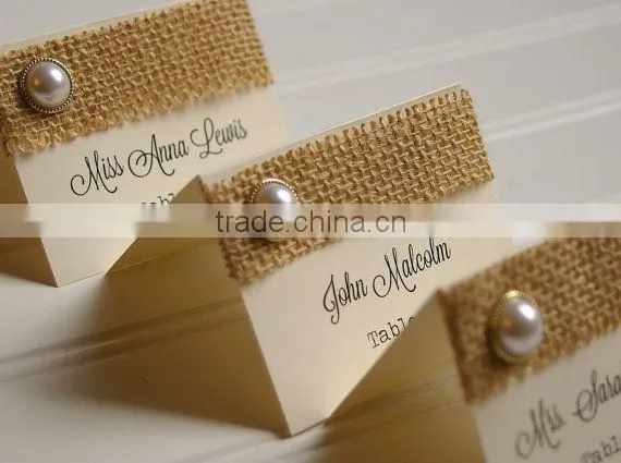 Pearl Place Cards wedding Table Numbers card with ribbon & glitter
