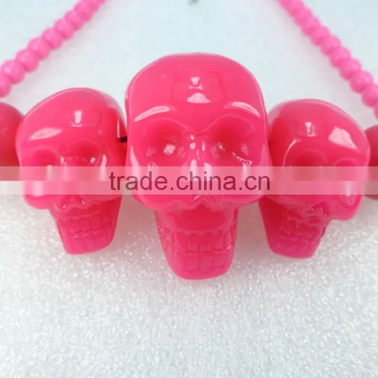 Factory direct supply hot selling pink women beaded skull necklace for sale