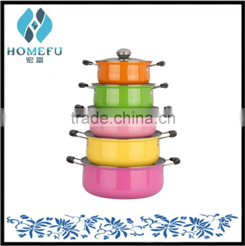 new products 5pcs colorful stainless steel cookware sets with glass lid