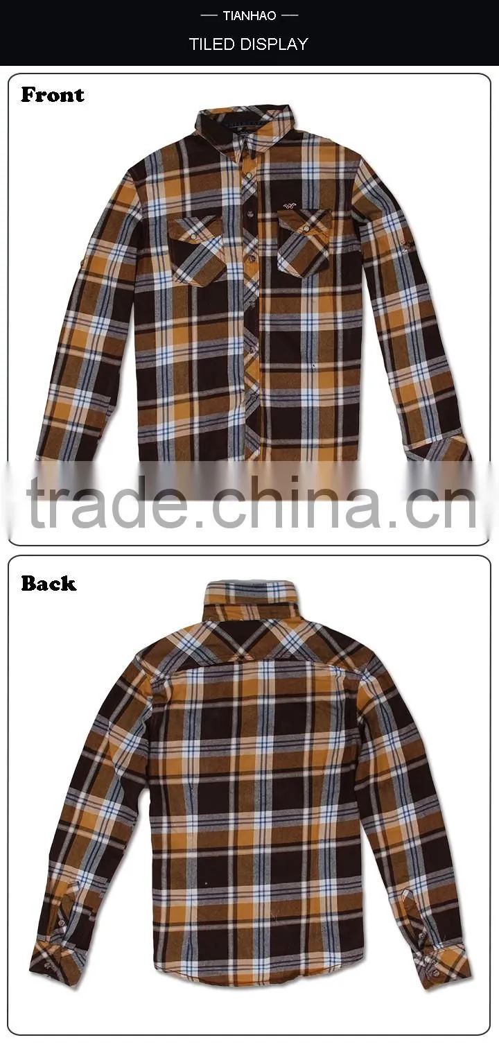 100% Cotton Yellow and Black Long Sleeve Mens Western Plaid Shirt