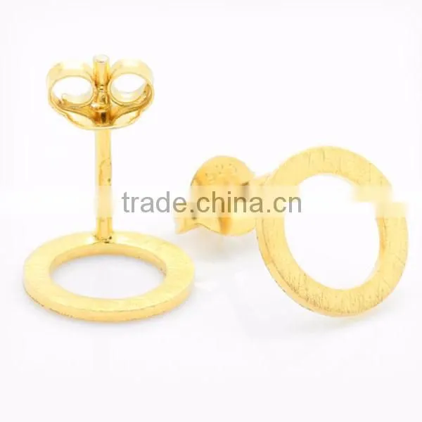 Open Circle 925 Silver Earrings Handmade Studs brushed surface can plating 18K gold