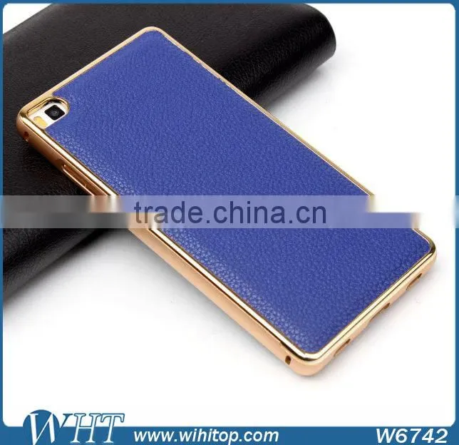 For Huawei P8 Luxury Aluminum Bumper Leather Back Cover Mobile Phone Case