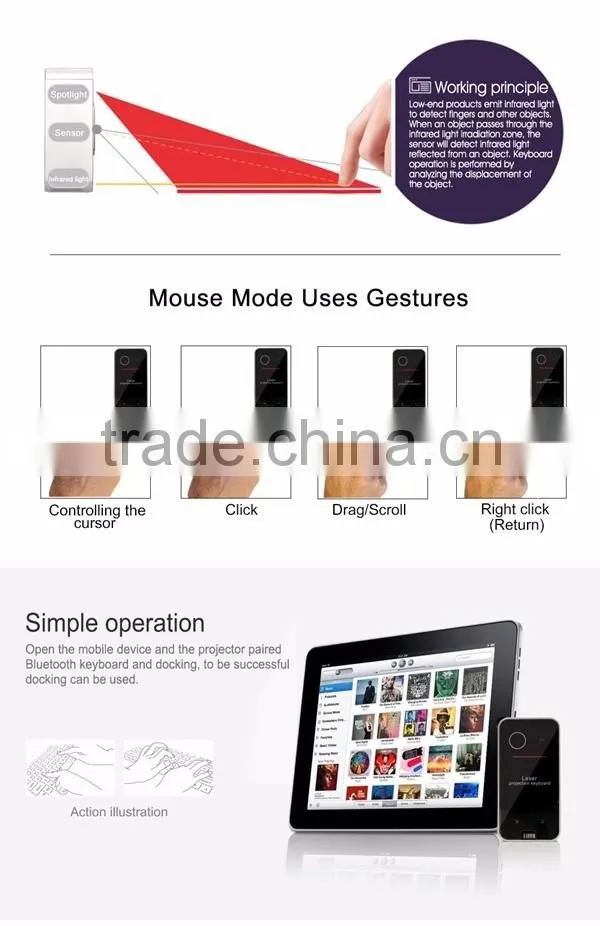 Bluetooth Mini portable Virtual Laser Projection keyboard and mouse for Android iPhone mobile phone Tablet