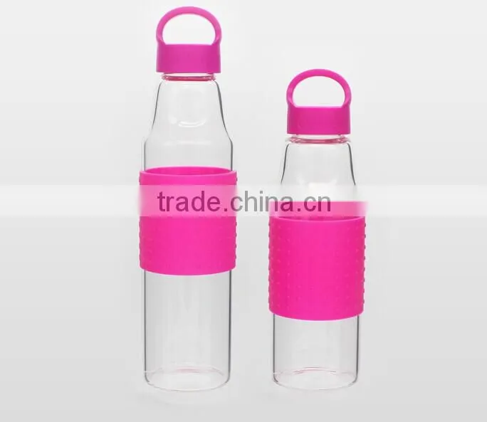 Private label Eco-friendly unbreakable glass water bottle with silicone sleeve