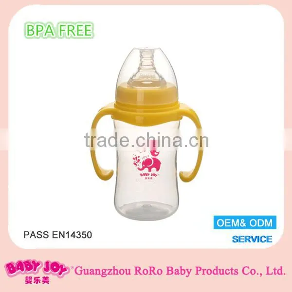 Wholesale price good quality durable wide neck 8oz 240ml double handle milk pp plastic baby bottle wholesale