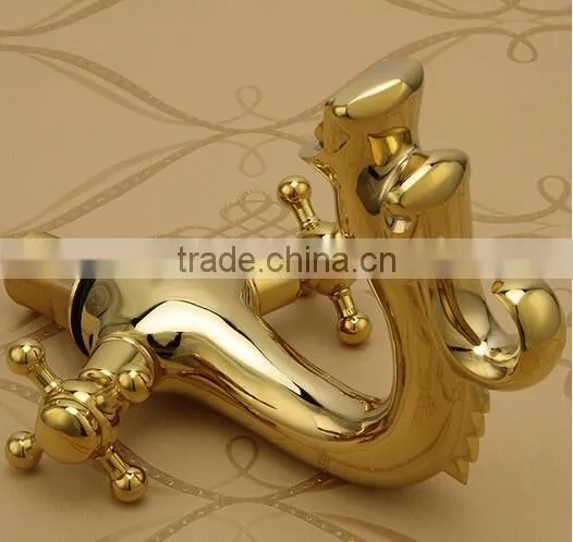 Luxury graceful dragon brass faucet bathroom dual handle gold basin faucet