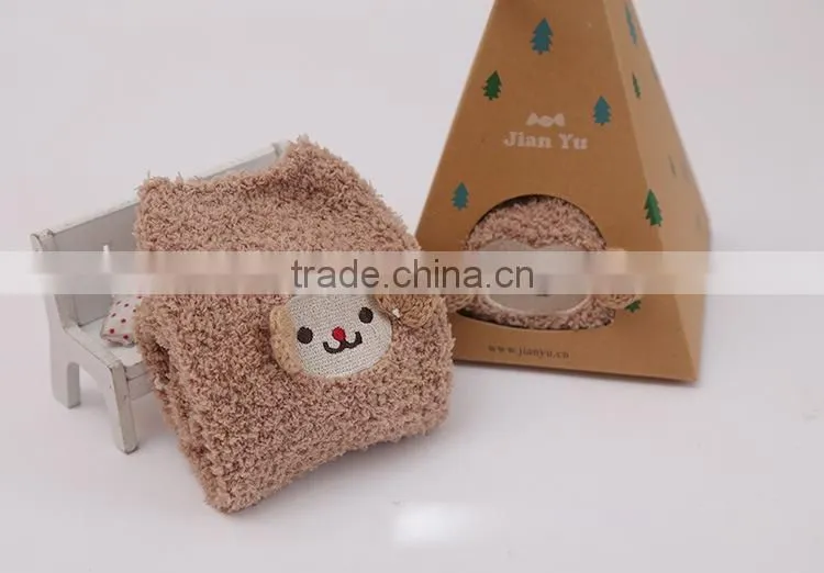 Embroidery three-dimensional cartoon cute coral velvet socks funny christmas socks