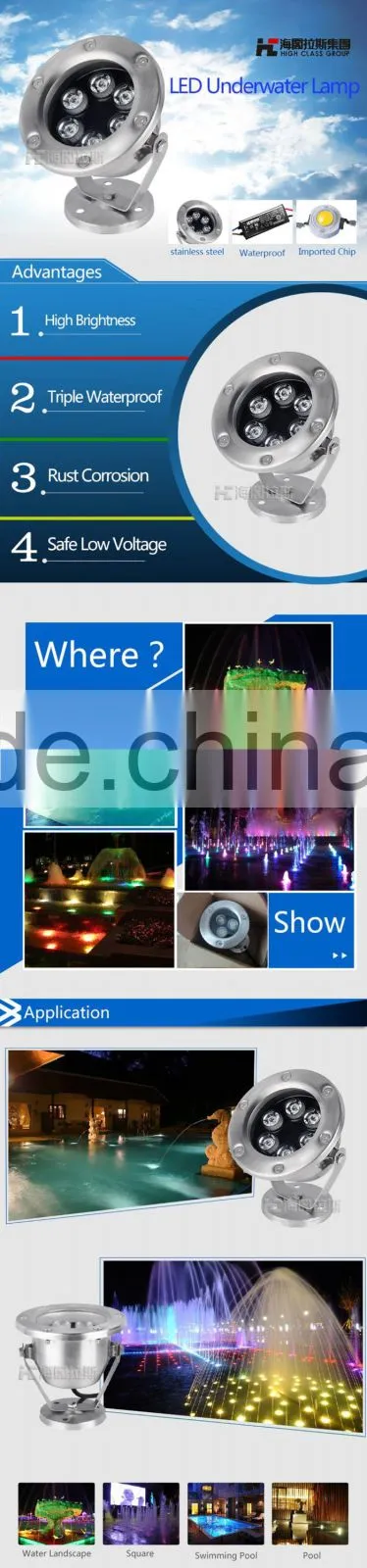 High Class Waterproof IP68 AC12V/24V 3W LED Underwater Light Water Landscape Lamp Fountain Swimming Pool Fish Aquarium Lighting