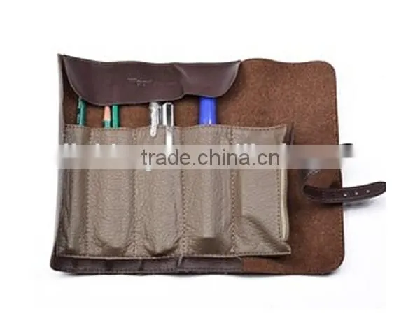 PU Leather Vintage Rollup Style Multiple Purpose Soft Pencil Case Bag