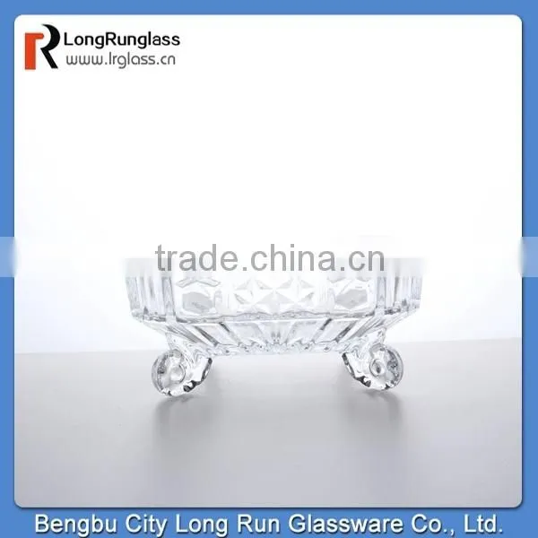 LongRun 200mm crystal embossed glassware square candy dish with stand