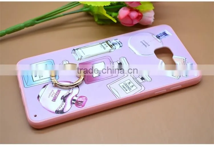 For Samsung A710 Phone Case Prefume Printing Slim TPU+PC 2-in-1 Hybrid Pattern With Ring Bracket