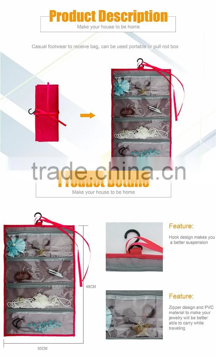 Polyester Multi-layers See-clear Cosmetic Jewelry Roll Up Travel Bag, Roll up Travel Bag