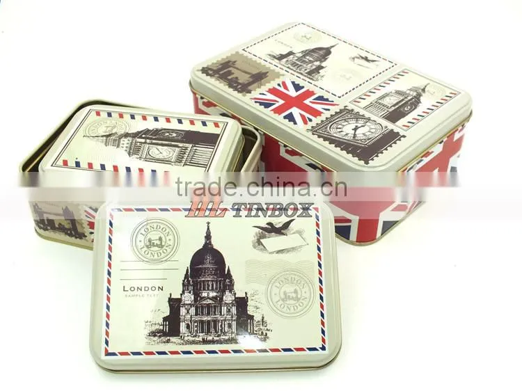 High End Printed Rectangular Cookie Gift Tin Can