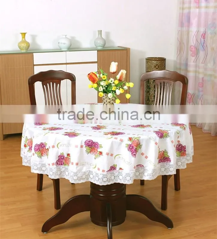 2016 newest flower printed pattern pvc/peva vinyl tablecloth/cover with waved/lace edge