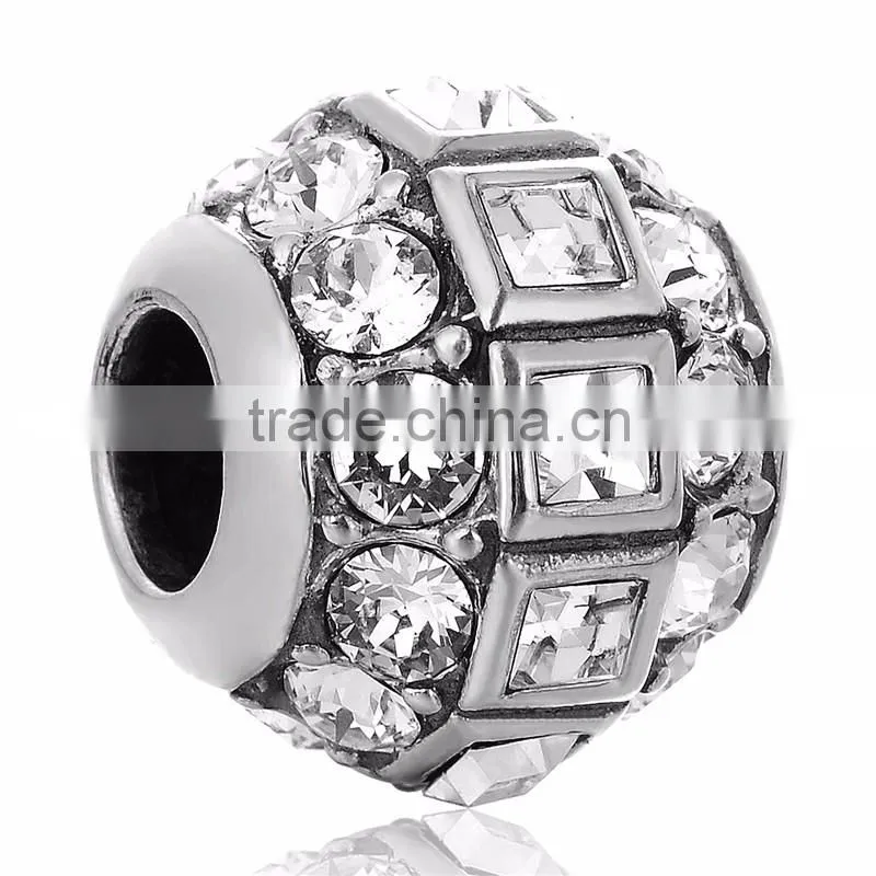 X246 European Style Crystal Ball Charms Bead 925 Sterling Silver
