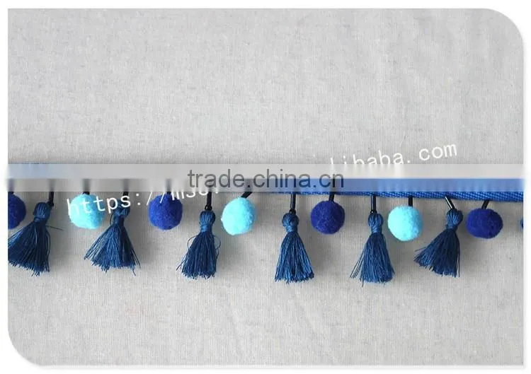 Newest design handmade 4.5cm width beaded pompom fringe wholesales