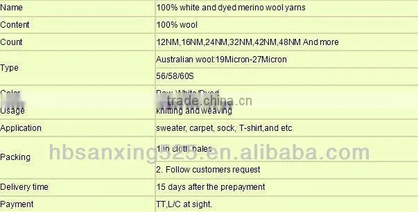 100% pure white dyed woolen merino wool yarn