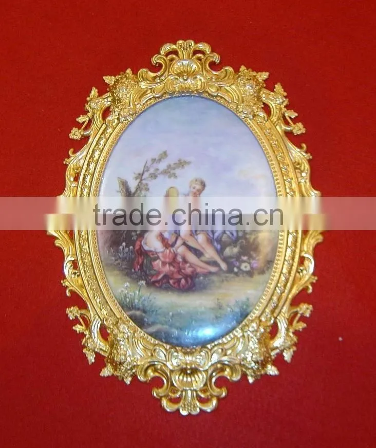 Home Brass Mounted Wall Ceramic Painting Mural, Decorative Ceramic Art Fresco