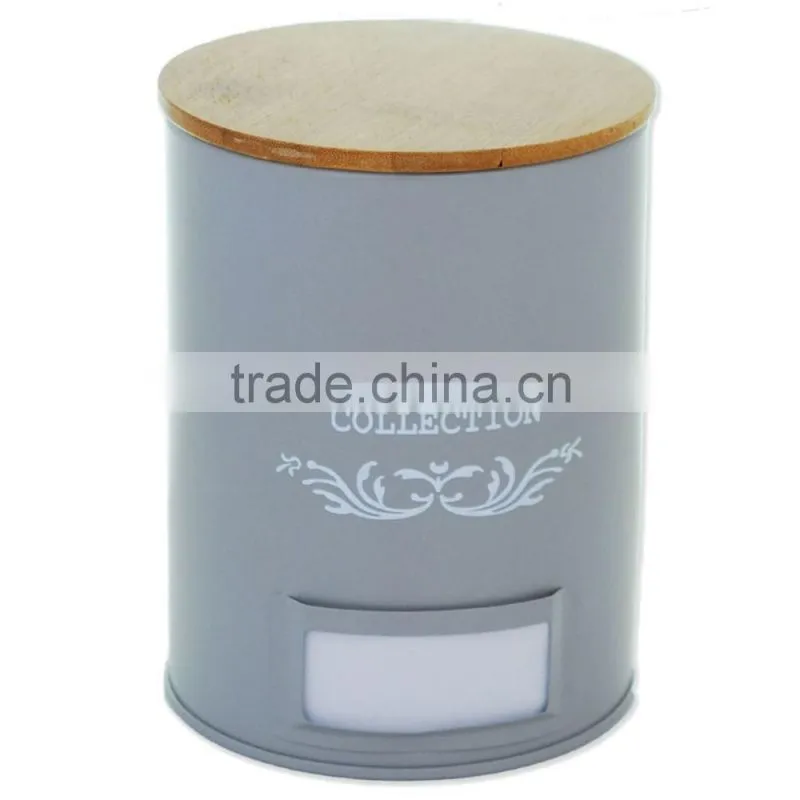 Colorful canister with wood lid