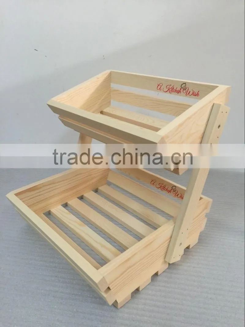 Large capacity decorative kitchen wooden fruit basket stand