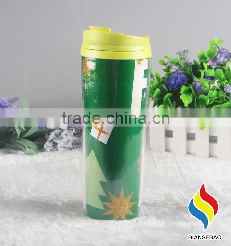 16OZ double wall plastic insulated coffee mug with paper insert