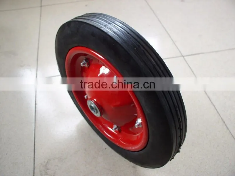 Solid rubber wheel with metal rim 13x3/14x4 size