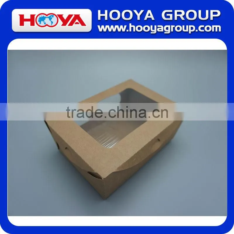 Disposable brown kraft paper fruit&salad packing box with PET windows