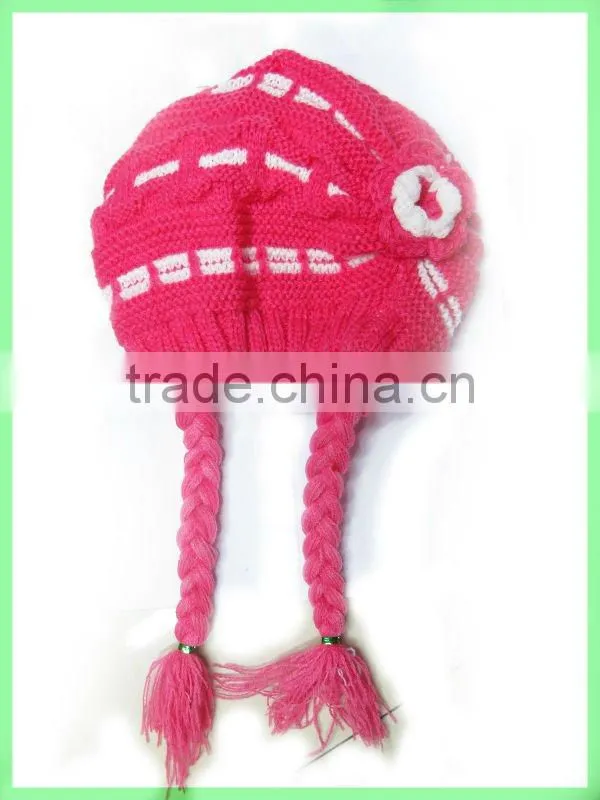 2012 fashion children winter kintted wool hat with pigtail