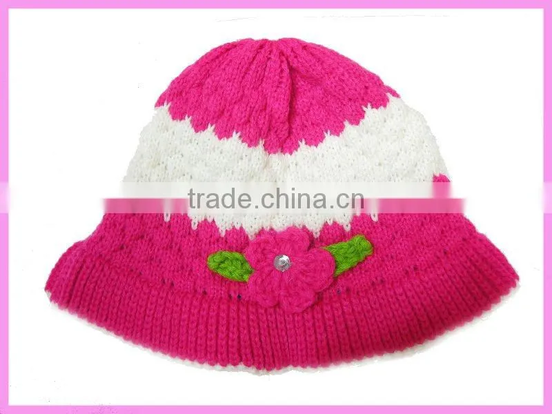 kintted wool kids hat with flower/pastorale flower hat