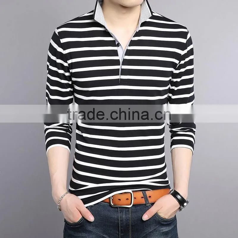 Custom fashion 100% cotton long sleeve knitted polo t shirt men 2016
