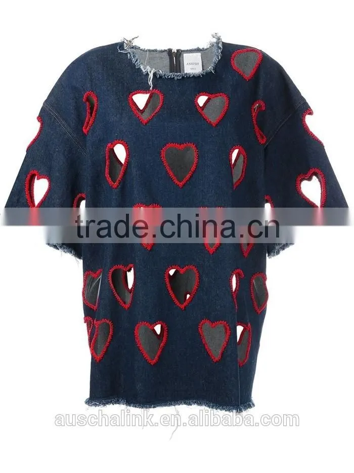 100% cotton lady denim fashionable t-shirt cutting patterns