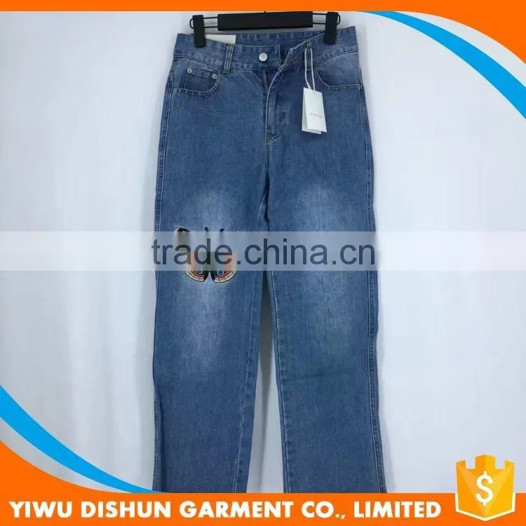 Ladies wholesale butterfly embroidery name brand jeans pants