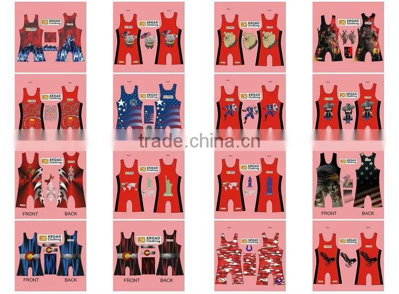 Kroad cheap infant/kids wrestling singlets for sale, low moq, digital sublimation printing training singlets